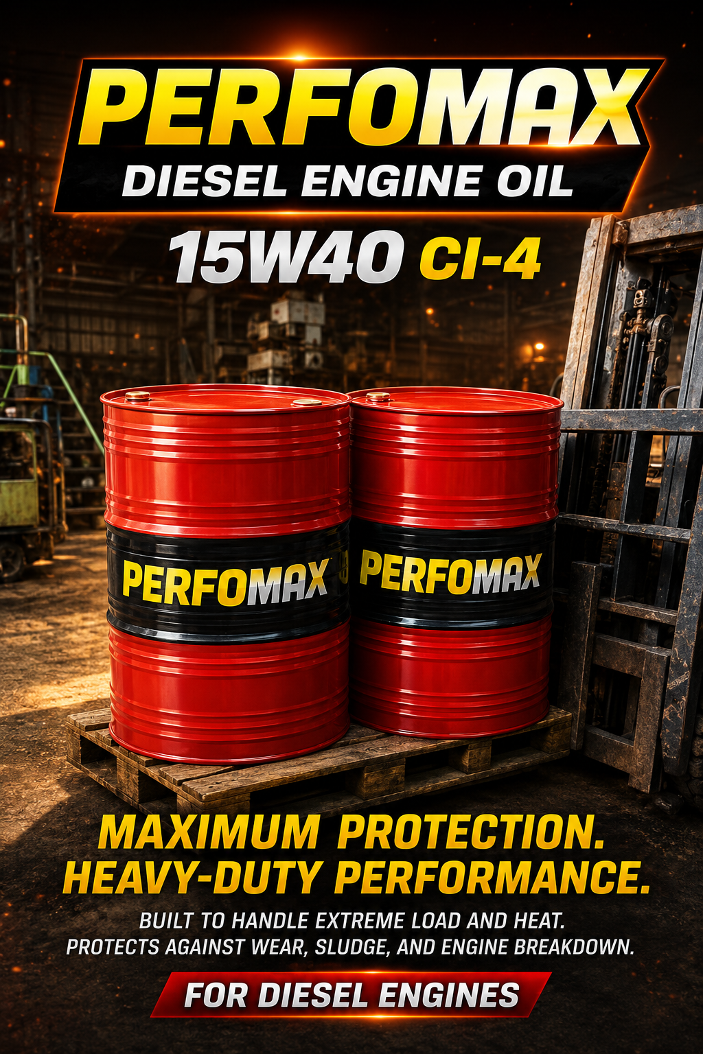 perfomax heavy duty diesel engine oil – sae 15w 40 api ci 4 (200l bulk drum)